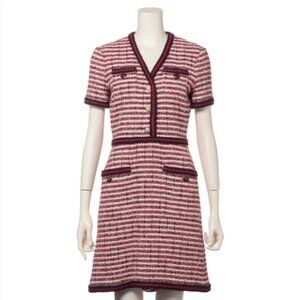 Gucci Interlocking G Cotton Tweed Dress Red